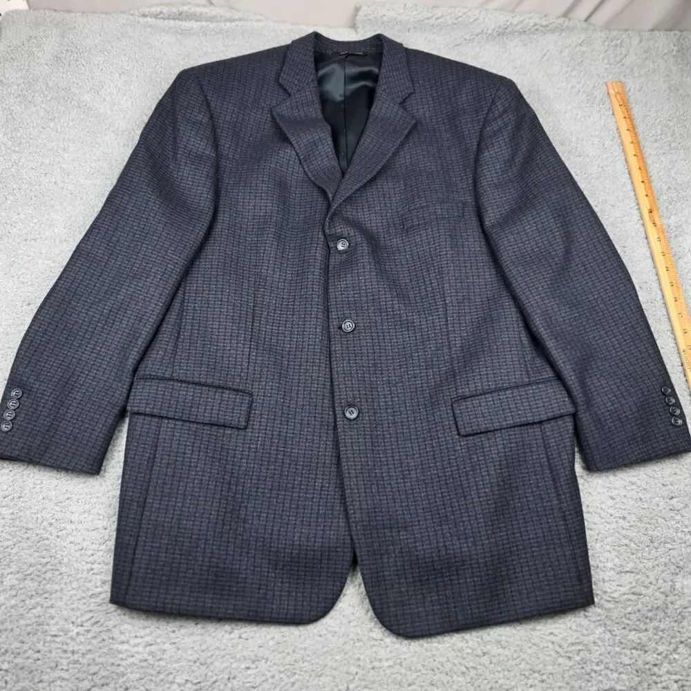 Joseph‎ Feiss Mens Sport Coat Size 48L Dark Grey Plaid Tweed 3 Button Tailored